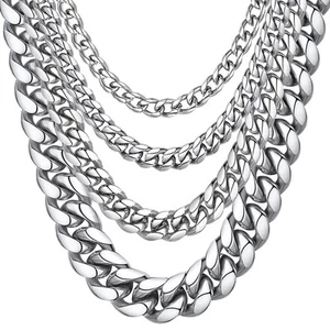 Collar de acero inoxidable para hombre grande color plata 10 mm 18 pulgadas cadena cubana Li... - Imagen 1 de 7