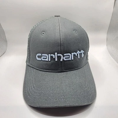 Gorra CARHARTT espalda a presión para hombre gris azul logotipo lona camionero malla ropa de trabajo Foto 1 de 4