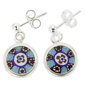 Pendientes Millefiori de vidrio GlassOfVenice Murano con marco plateado - Imagen 1 de 4