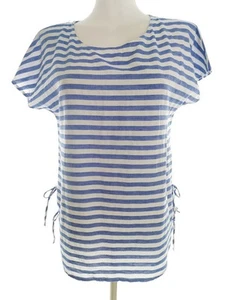 Esprit Size 38 Blue Blouse Cotton Short Sleeve Stripes Asymmetrical - Picture 1 of 5