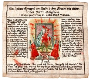 c. 1800 Bavarian Marian Devotional Broadside Andachtsbild Lady of Dorfen Woodcut - Bild 1 von 3