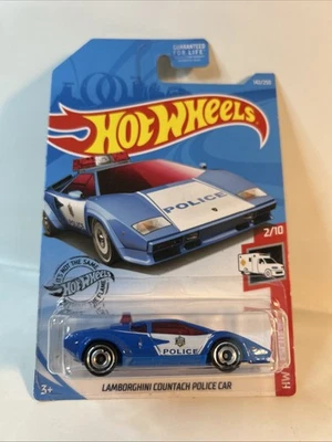2019 Hot Wheels Rare Rescue Blue And White Lamborghini Countach Police Car - Image 1 of 4