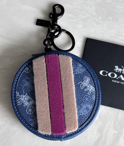 NUOVA CUSTODIA PER MONETE COACH HORSE & CARRIAGE BLU MULTI STAMPATA A RIGHE VARSITY FOB