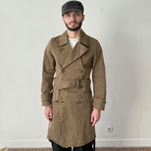 Men's Ten C Double Breasted Belted Khaki Long Trench Coat Size 44/S - Picture 1 of 13