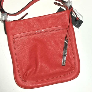 Tahari Leather Fiesta Orange Crossbody Adjustable Strap Bag Purse Bette NWT - Picture 1 of 8