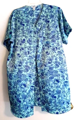 Vanity Fair Nightgown Women's Large Button front short sleeves Teal green Blue - Image 1 of 4