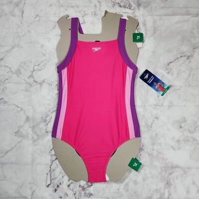 Speedo Girls 1 Piece Swimsuit Pink Multicolor Size XL 18-20 NWT  - Image 1 of 4
