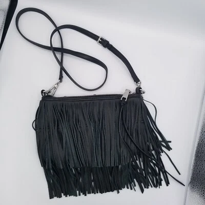 Banana Republic Fringed Zippered BOHO Purse Green  Crossbody Leather - Image 1 of 4