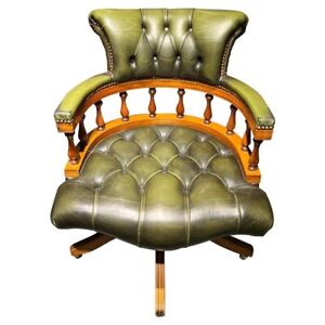Q'Classical Vintage English Green Chesterfield Captains Office Chair