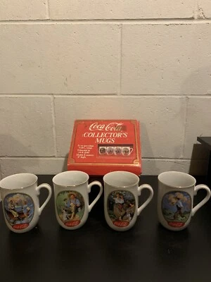 Coca~Cola Collector’s 1987 borde de oro de 24 k 8 OZ Juego de 4 tazas en caja Foto 1 de 4