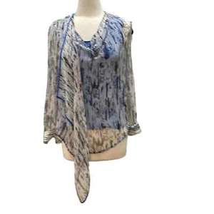 PORTS 1961 Estampado Acuarela Seda Gasa Capucha Asimétrica Cuello Bufanda Top Talla 4 - Imagen 1 de 6