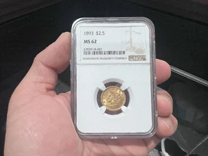 1893 $2.5 Liberty Gold Quarter Eagle NGC MS62  Low Mintage Of 30,000 Pieces - Picture 1 of 3