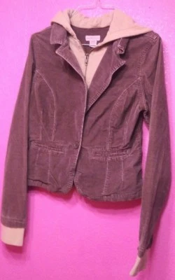 Women's Duck Head Jeans Brown Corduroy Jacket With Buil In Hoodie size M - Image 1 of 4