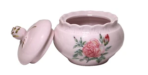 Vintage Hutschenreuter Cover Sugar Bowl Pink Rose Germany Porcelain - Picture 1 of 8