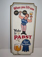 Vintage Painted Wooden Pabst Blue Ribbon Beer Sign-Strong Man-Cool Blue Lot 7