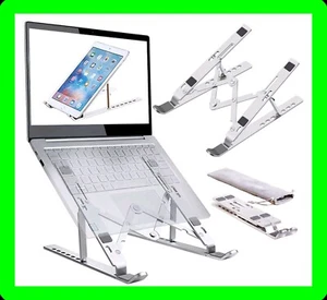 Laptop Stand Aluminum Alloy Adjustable Portable Includes Bag - Silver - Picture 1 of 8