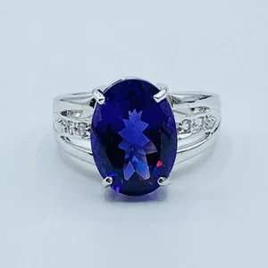 9ct White Gold Amethyst & Diamond Cocktail Ring - UK Size N 1/2 - REF-2032 - Picture 1 of 11