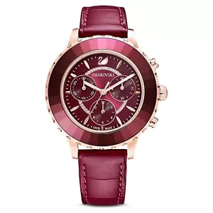Swarovski Octea Lux Chrono, Red Leather Rose Gold Tone Women's Watch 5547642 - Picture 1 of 5