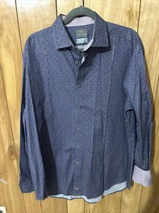 Thomas Dean Sz XL 100% Cotton Paisley W/ Contrast Collar Cuff & Seam Workwear - Picture 1 of 10
