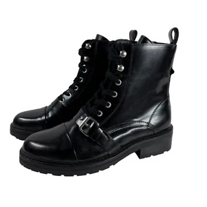 AllSaints Donita Women's Black Patent Leather Combat Boots Size EUR 38 US 8 NEW - Picture 1 of 13