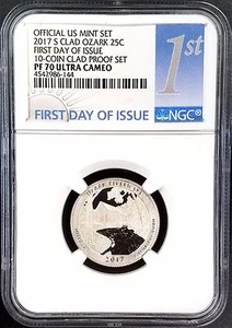 2017 S Proof Clad Ozark Riverways Quarter, NGC PF 70 Ultra Cam 1st Day of Issue! - Picture 1 of 4