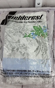 VTG Fieldcrest 2 Standard Pillowcases Gray Light Blue Light Green Floral USA - Picture 1 of 4