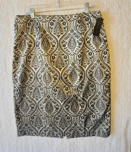 Worthington Women’s Lined Pencil Skirt 16 Silver/Black Jacquard Side Zip Elegant - Picture 1 of 5