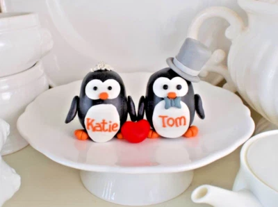 Decoração de bolo de casamento casal pinguim, cobertura de bolo com tema animal, presente de pinguim - Imagem 1 de 4