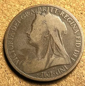 Queen Victoria 1901 One Penny Great Britain 1 Pound GB UK Antique Bronze Coin - Picture 1 of 3