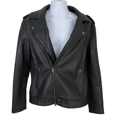 Chaqueta de Cuero Genuino Topman Para Hombre Talla XL Negra Moto Cremallera Moto Foto 1 de 4
