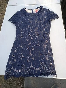 Chelsea & Viloet Navy Lace Mini Dress Peter Pan Collar M - Picture 1 of 5