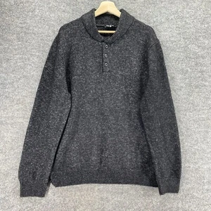 Express Sweater Pullover Men L Large Gray Knit Wool Crew Neck Button Long Sleeve - Picture 1 of 9