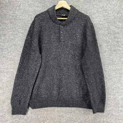 Express Sweater Pullover Men L Large Gray Knit Wool Crew Neck Button Long Sleeve - Image 1 of 4