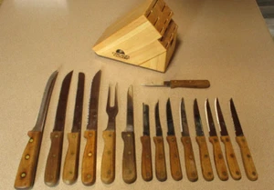 Vintage Chicago Cutlery Knife Set of 15 with Wooden Block Steak Knives - Picture 1 of 10