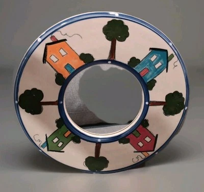 Studio Art Pottery by Paddy Skwira Colorful Wall Mirror w/ Trees & Houses - Image 1 of 4