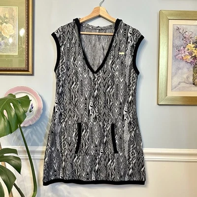 COOGI Y2K VTG Mini Dress Tunic Medium Logo Sleeveless Black White Korea Hooded - Image 1 of 4
