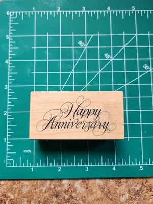 Vintage PSX Rubber Stamp. Script Happy Anniversary! Comb ship B10 - Image 1 of 4