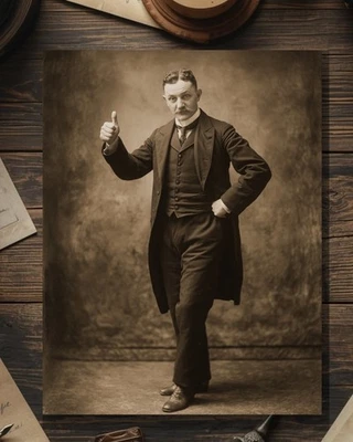 Tarjeta gótica vintage victoriana pulgares arriba caballero gracias felicitaciones Foto 1 de 4