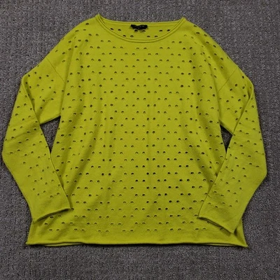 Lafayette 148 Cashmere Sweater Womens Large Yellow Perforated Knit Pullover - Image 1 of 4