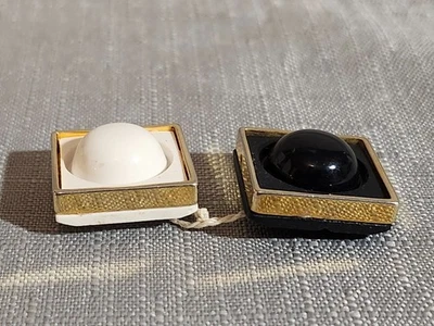 Vintage Black & White Square Gold Tone Self-Shank Buttons Set of 2 0.75" - Image 1 of 3