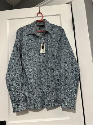 Michael Kors Men’s Shirt - Slim Fit - Size L Stretch - NWT, teal/green starburst - Image 1 of 4