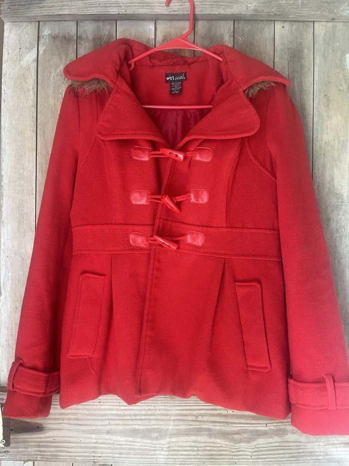 Abrigo de lona Wet Seal vintage grande mezcla de lana cierre de palanca Foto 1 de 4