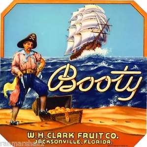 Jacksonville Florida Beute Piratenschiff Orange Zitrus Obstkiste Etikett Kunstdruck - Bild 1 von 1
