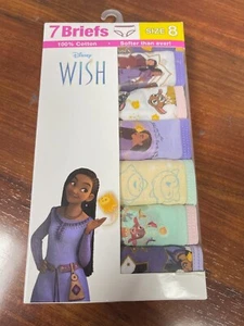 New Disney Wish Girls 100% Cotton 7 Briefs Panties Size 8 - Picture 1 of 2