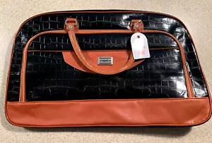 Black Crocodile Embossed Faux Leather Travel Tote Bag - New with Tags 21"X13"X7" - Picture 1 of 2