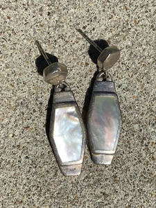 MCM Piedras Preciosas Madre de Peal Hexágono Modernista Plata de Ley 925 Pendientes 1.25” - Imagen 1 de 12