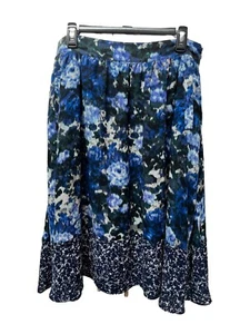 Falda Adrianna Papell Floral Plisada Línea A Talla L Azul Bolsillos Forrada Cremallera Lateral - Imagen 1 de 7