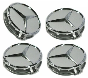 TAPPI COPRIMOZZO PER MERCEDES GRIGIO SILVER 75 MM. RUOTE CLASSE CERCHI A B C E - Foto 1 di 4