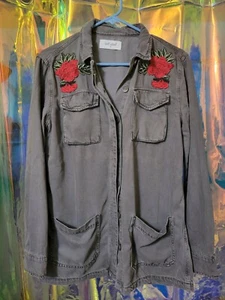 Wet Seal New Size Small Utility Gray Jacket Rose Embroidered - Picture 1 of 6