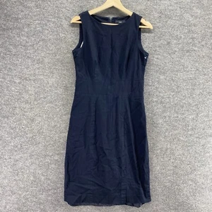 H&M Dress Women 8 Blue Sheath Midi Zipper Lined Sleeveless Cotton Round Neck - Picture 1 of 9